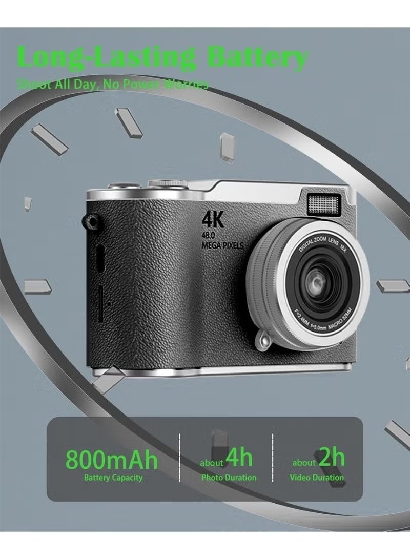 كاميرا رقمية محمولة بدقة 48 ميجابكسل مزودة بتقريب رقمي CCD بدقة 4K، وكاميرا سيلفي بشاشة قابلة للطي 180 درجة، مع بطاقة ذاكرة SD سعة 128 جيجابايت. - Image 3